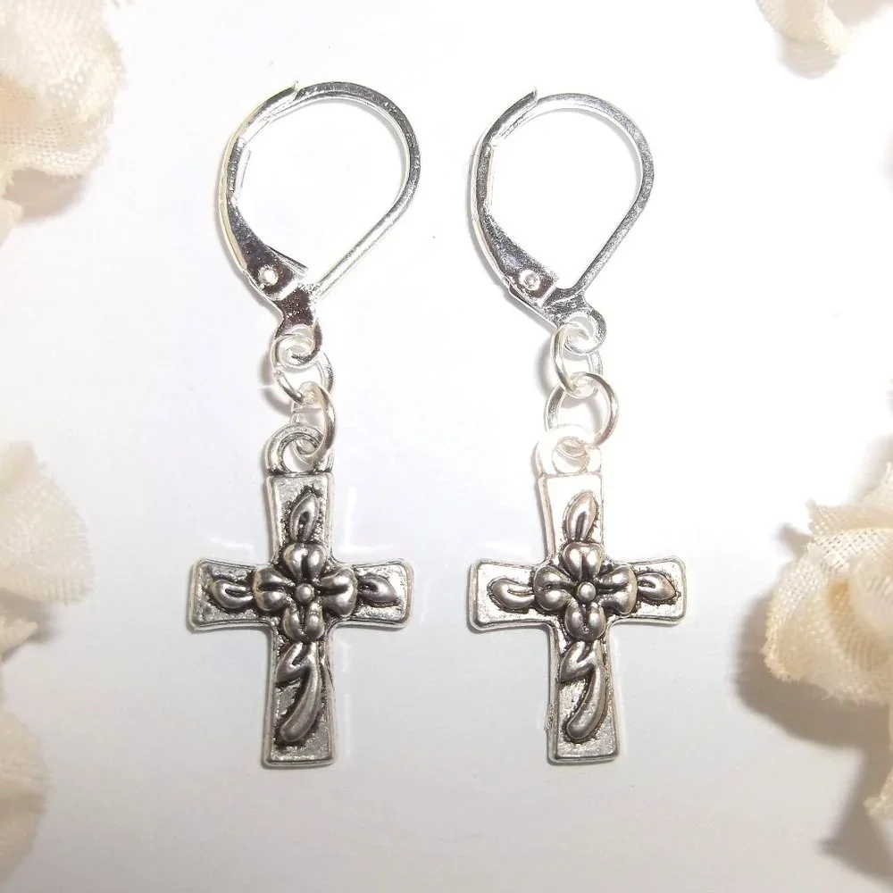 Silver Cross Earrings, Cross Earrings, Cross Jewelry, Jewelry Gift Idea NWT 7329